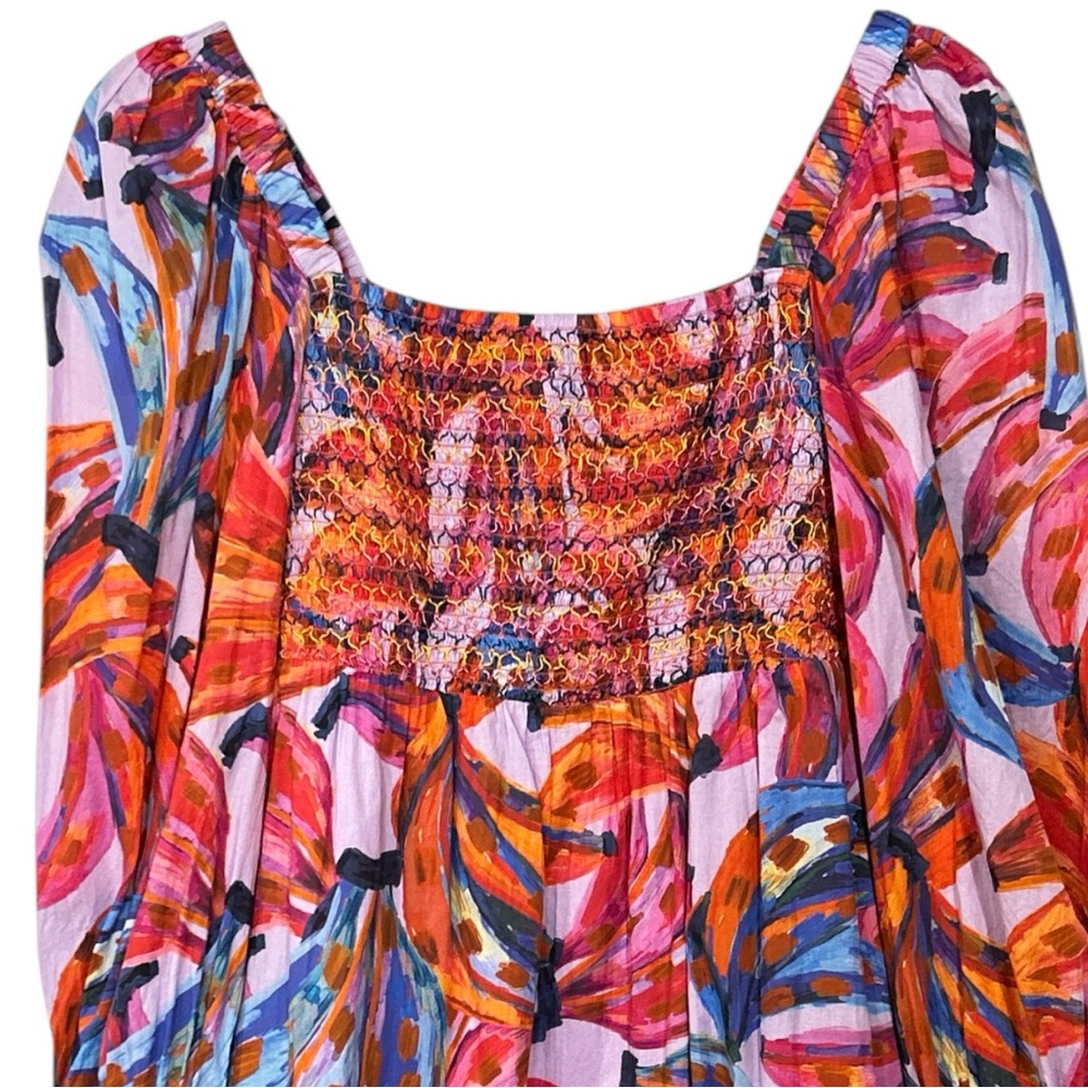Farm Rio Coloured Bananas Tropical Chic Resort Wear Smocked Maxi Dress M - Picture 4 of 15